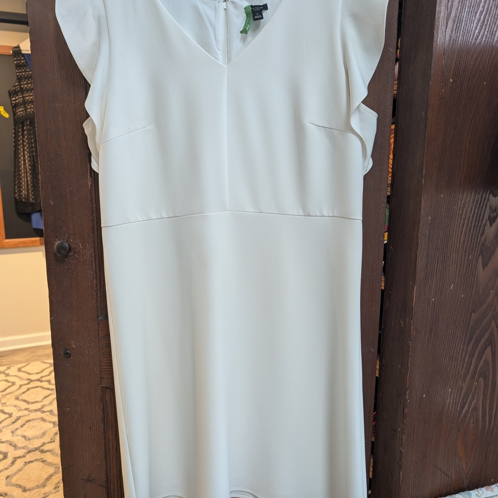 Ann Taylor Cream V-Neck Flutter Sleeve Dress - Picture 3 of 7